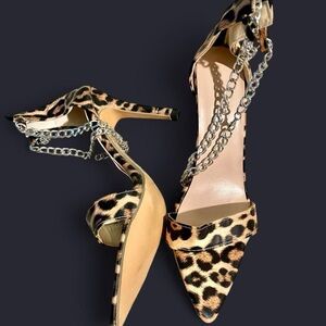 SHEIN Leopard Print Chain Accent Heels